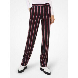 NWT Michael Kors Collection Striped Wool Trousers Red Black 2